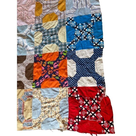 1950s-1960s VIBRANT Hand-Stitched Quilt Topper - Picture 3 of 5